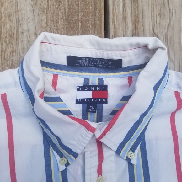 Vintage 90s Tommy Hilfiger Mens Long Sleeve Striped Button Down Dress Shirt XL - Picture 8 of 8